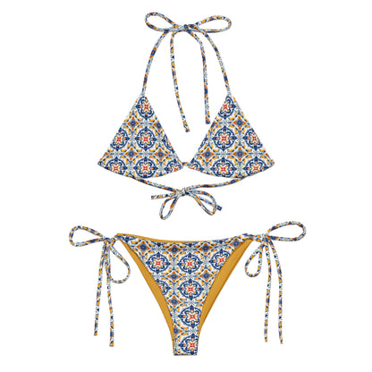 Portugal Bleu And Yellow Mosaic Tile Print Triangle Bikini