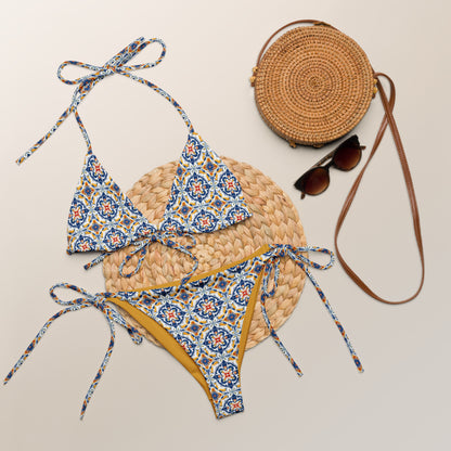 Portugal Bleu And Yellow Mosaic Tile Print Triangle Bikini