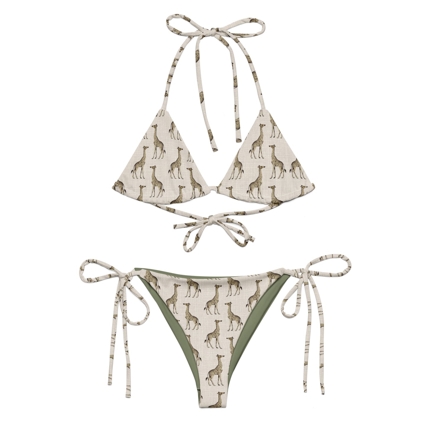 African Beige Giraffe Print Triangle Bikini