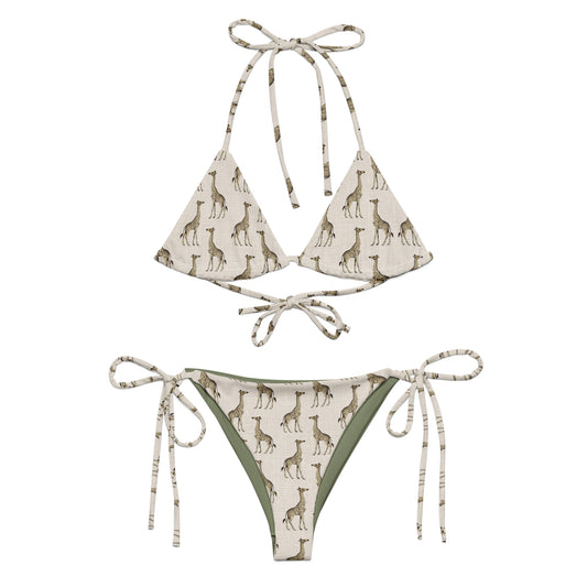 African Beige Giraffe Print Triangle Bikini