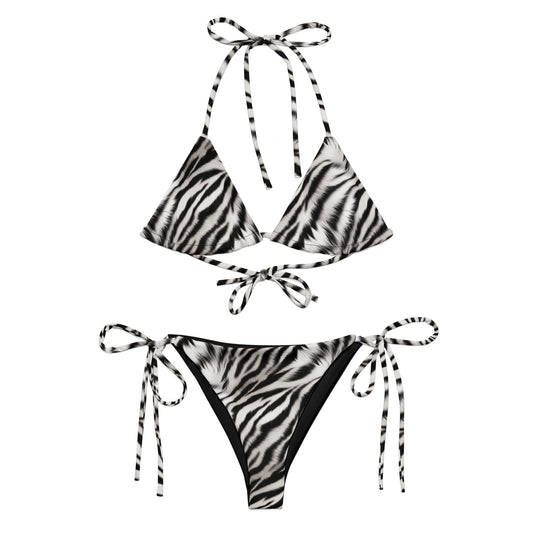 Zebra Black And White Fur Animal Print Triangle Bikini