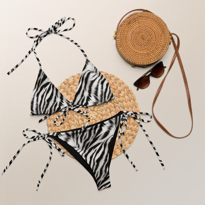 Zebra Black And White Fur Animal Print Triangle Bikini