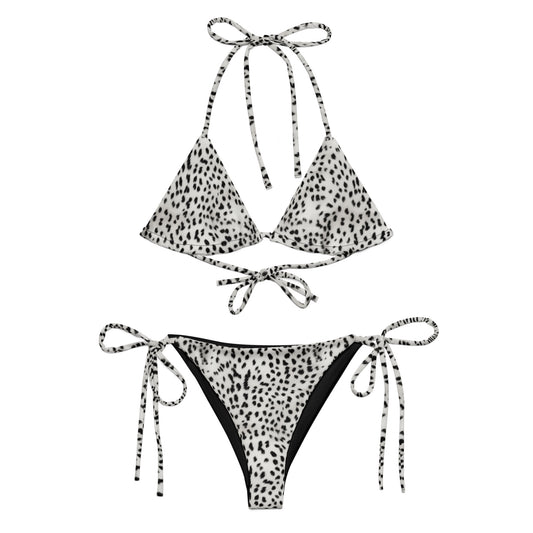 Cheetah Black And White Fur Animal Print Triangle Bikini