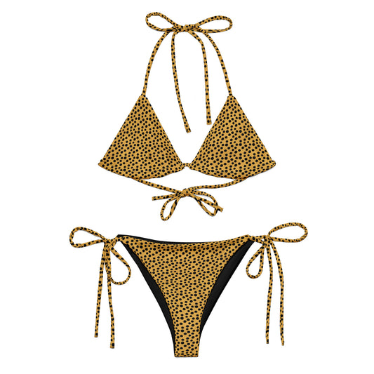 Black And Yellow Dot Fur Animal Print Triangle Bikini