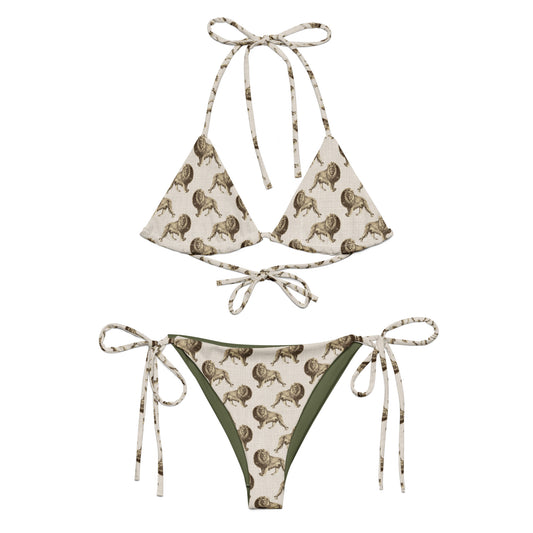 African Beige Lion Print Triangle Bikini