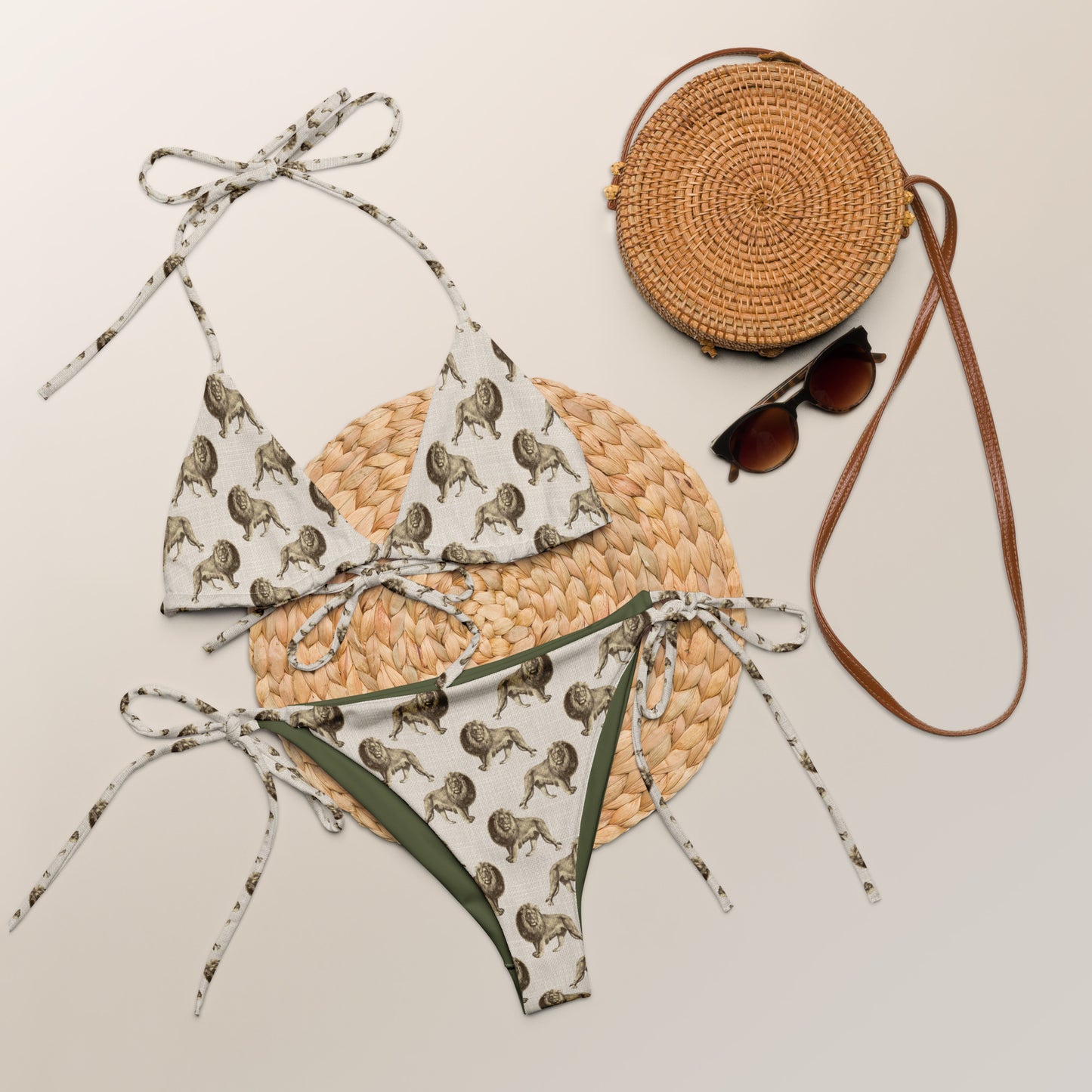 African Beige Lion Print Triangle Bikini