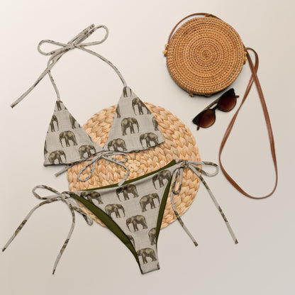 African Beige Elephant Print Triangle Bikini