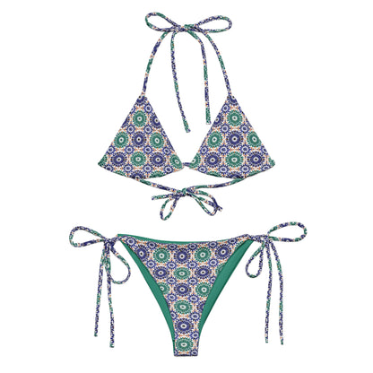 Moroccan Blue and Green Mosaic Tiles Print Triangle Bikini