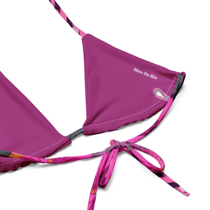 Pink And Purple Hibiscus Flower Print Triangle Bikini