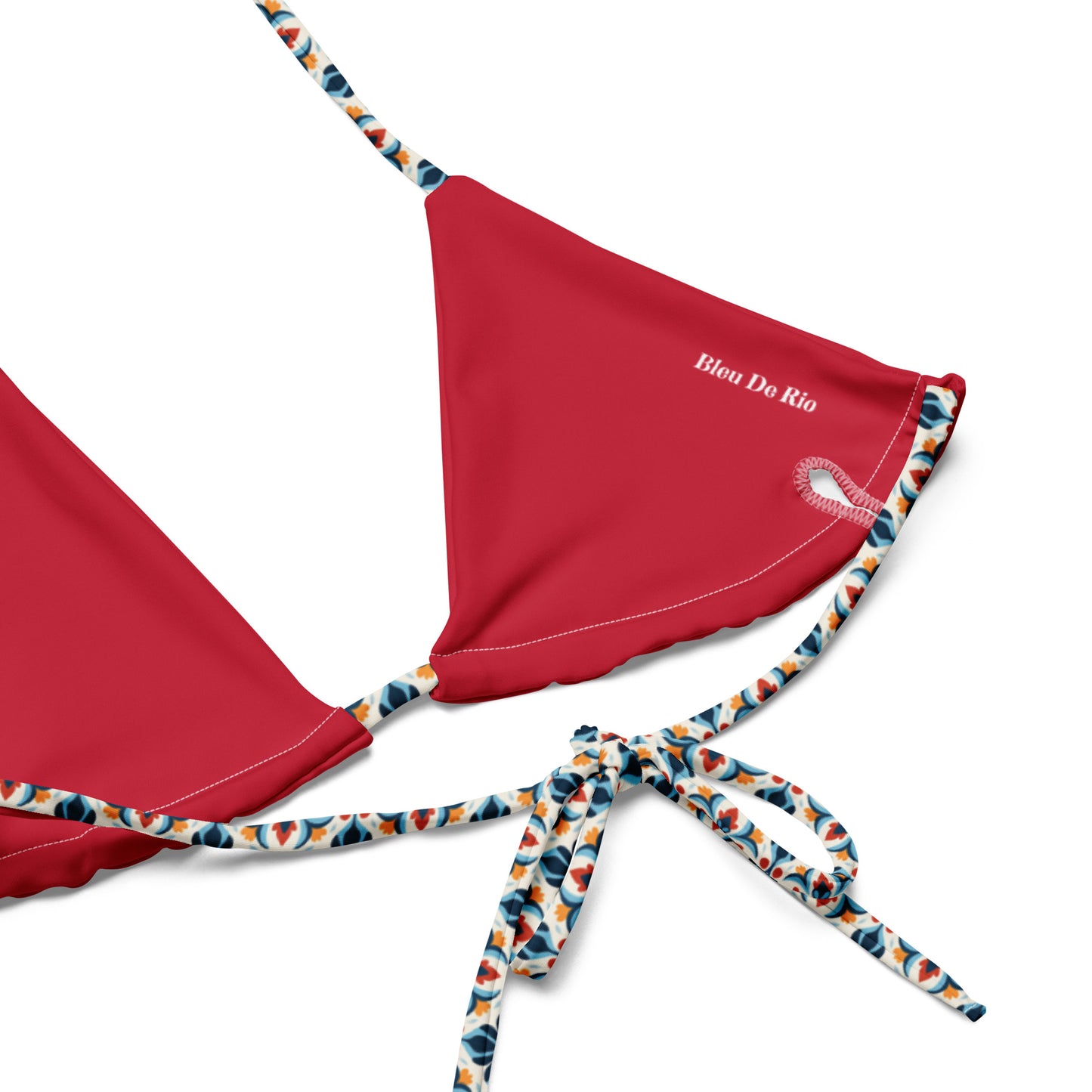 Portuguese Red and Blue Mosaic Tile Print Triangle Bikini